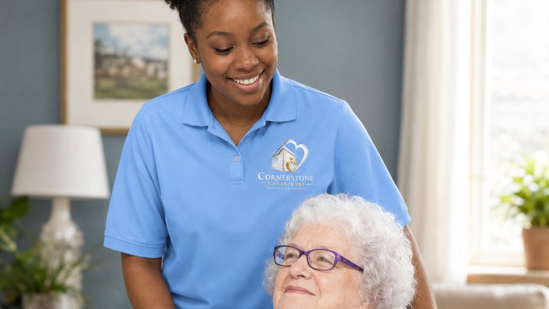 A caregiver helping a senior client at home